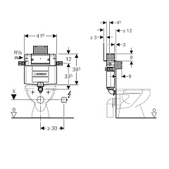 Смывной бачок Geberit скрытого монтажа Omega, 12 см, 6/3 литра, монтажная высота 82 см