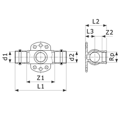 Тройник-водорозетка медная Viega Sanpress с SC-Contur d=15 (арт. 644 864)