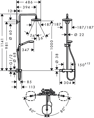 Душевая колонна Hansgrohe Croma Select E 180 2jet 27256400