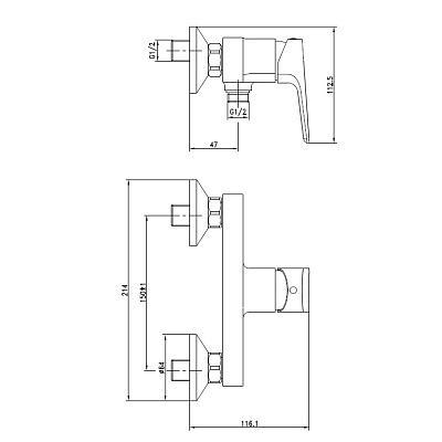Смеситель для ванны/душа Cersanit NATURE, на стену, без излива
