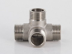 Крестовина VALTEC двухплоскостная 1/2 наружная резьба, никелированная латунь