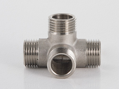 Крестовина VALTEC двухплоскостная 1/2 наружная резьба, никелированная латунь