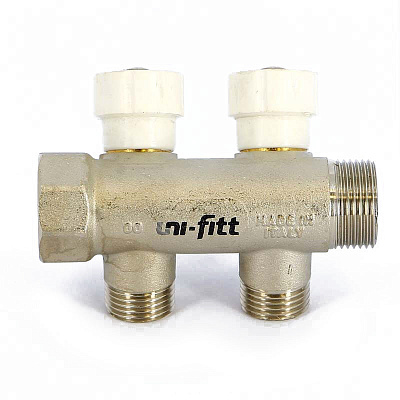 Коллектор UNI-FITT никелированный 402N с вентилями 3/4x3/4 EK с 2 отводами