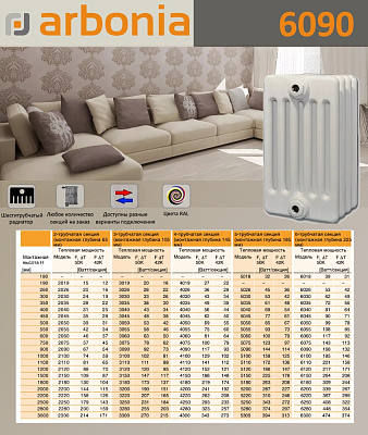 Стальной трубчатый радиатор отопления Arbonia 6090 / 1 секция