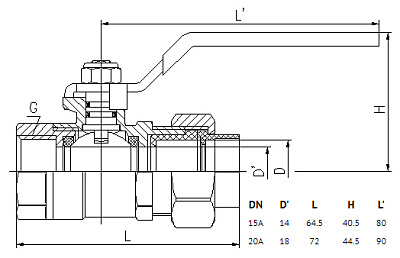 Кран шаровый Lavita PxFL(C) 20x3/4, с внутренней резьбой для газа, рычаг