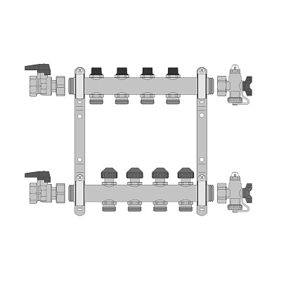 Комплект коллекторов РЕХАУ HKV на 2 контура, нержавеющая сталь