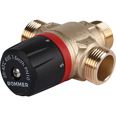 Клапан смесительный Rommer термостатический для систем отопления и ГВС 3/4 НР 20-43С KV 1,6 (боковое смешивание)