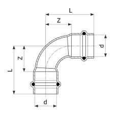 Отвод 90 медный Viega Profipress с SC-Contur d=12 (арт. 291 648)