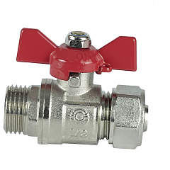 Шаровый кран Valfex для труб PE-RT/Al/PE-RT, обжимной с переходом на НР, ручка-бабочка, 16х1/2 дюйма