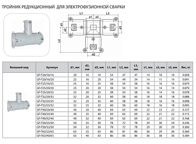 Тройник Thermaflex редукционный для электрофузионной сварки GF-T50/25/50