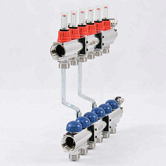 Коллекторная группа UNI-FITT из латуни 440E с термостатическими вентилями и расходомерами 1x3/4 с 6 отводами