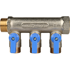 Коллектор Stout с шаровыми кранами 3/4x1/2 с 3 отводами, синий, SMB 6201 341203