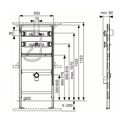 Застенный модуль TECE TECEprofil для писсуаров с корпусом клапана смыва TECE U 1, монтажная высота 1120 мм