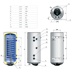 Настенный комбинированный бойлер ELDOM GREEN LINE 72280MS21R с двойным теплообменником, 150 литров