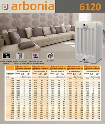 Стальной трубчатый радиатор отопления Arbonia 6120 / 1 секция