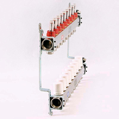 Коллекторная группа UNI-FITT из нерж. стали 450I с термостатическими вентилями и расходомерами 1x3/4 с 9 отводами