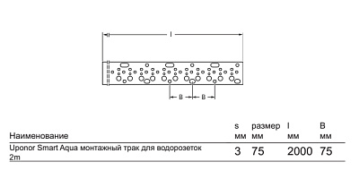 Монтажный трак для водорозеток длина Uponor SMART AQUA 2000ММ ШАГ 75ММ 10C