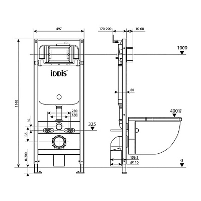Комплект IDDIS 2 в 1: инсталляция и клавиша смыва, Optima Home, черный