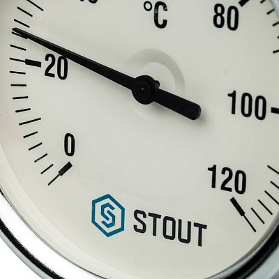 Термометр Stout биметаллический с погружной гильзой 75 мм , D80 мм, 0...120, 1/2
