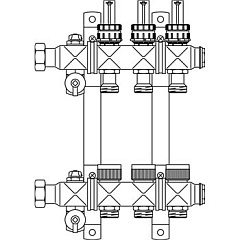 Коллектор Oventrop Multidis SF 11, нержавеющая сталь, 1 x 3/4 дюйма, с ротаметрами 0-5 л/мин. на подаче