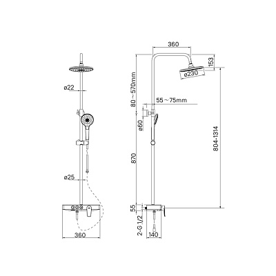 Душевая система IDDIS со смесителем и верхним душем, хром, Shelfy
