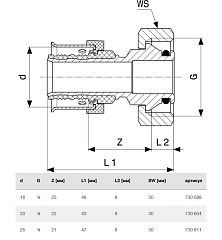 Переход на резьбовые соединения Viega SmartPress 25 x G 3/4, модель 6735