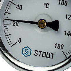Термометр Stout биметаллический с погружной гильзой 50 мм , D63 мм, 0… 160, 1/2