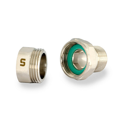 Разъемное соединение UNI-FITT прямое НВ 3/4 с плоской прокладкой, никелированное