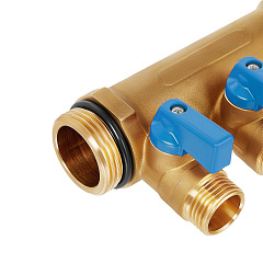 Коллектор HOOBS с шаровыми кранами, латунь, 3/4 х2х1/2 EK, синяя ручка