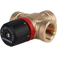 Клапан смесительный Rommer термостатический для систем отопления и ГВС 3/4 ВР 20-43С KV 1,6 (боковое смешивание)