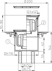 Трап HL 310NPr-3000 с Сухим сифоном, с решеткой 037Pr.3E - Цвет латунь