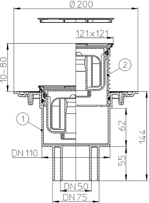 Трап HL 310NPr-3000 с Сухим сифоном, с решеткой 037Pr.3E - Цвет латунь