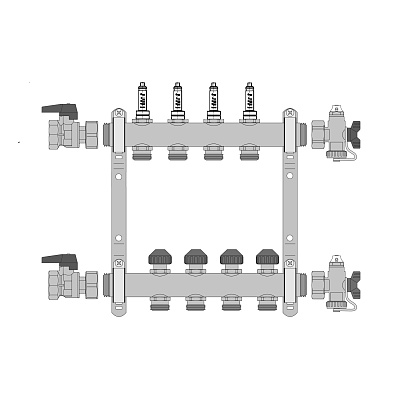 Комплект коллекторов РЕХАУ HKV-D на 2 контура, нержавеющая сталь