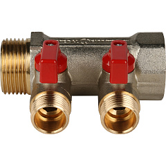 Коллектор Stout с шаровыми кранами 1x1/2 с 2 отводами, красный, SMB 6200 011202