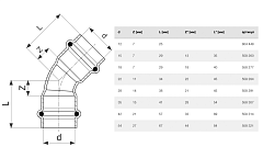 Отвод Viega Prestabo 45 гр. ВВ 54 мм, модель 1126