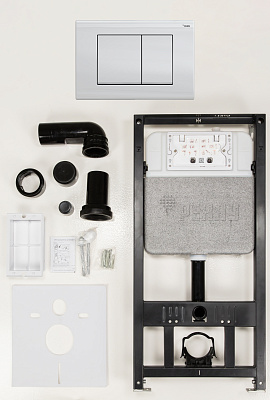 Комплект инсталляции РЕХАУ NOVAFLOW с панелью смыва NOVA QUAD 001 прямоугольные клавиши, пластик, белый, глянцевый (19101021001)