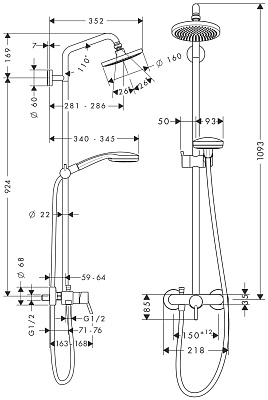 Душевая колонна Hansgrohe Croma 100 Showerpipe 160 27154000