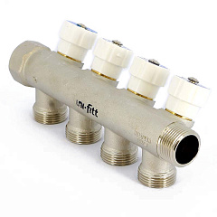 Коллектор UNI-FITT никелированный 402N с вентилями 3/4x3/4 EK с 4 отводами