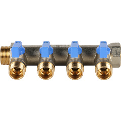 Коллектор Stout с шаровыми кранами 3/4x1/2 с 4 отводами, синий, SMB 6201 341204
