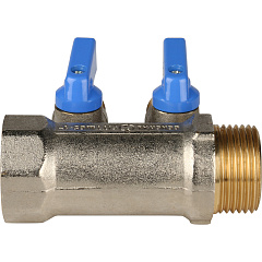 Коллектор Stout с шаровыми кранами 1x1/2 с 2 отводами, синий, SMB 6201 011202