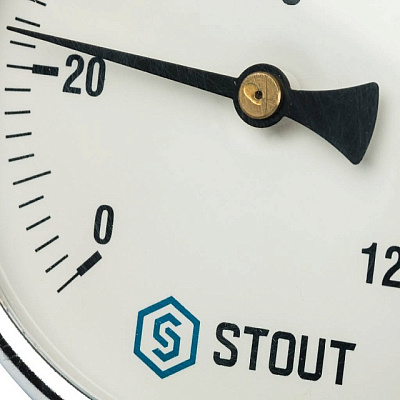 Термометр Stout биметаллический с погружной гильзой 50 мм , D100 мм, 0...120, 1/2