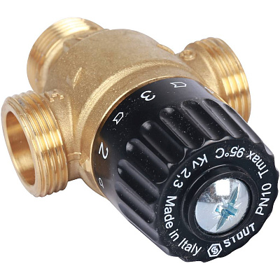 Клапан смесительный Stout термостатический для систем отопления и ГВС 3/4  НР 30-65С KV 2,3, центральное смешивание