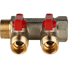 Коллектор Stout с шаровыми кранами 3/4x1/2 с 2 отводами, красный, SMB 6200 341202