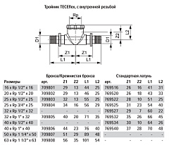 Тройник TECE TECEflex 90 гр, с внутренней резьбой, 25 х 3 4 х 25, бронза, внутренняя резьба