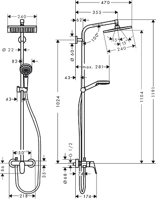 Душевая колонна Hansgrohe Crometta E 240 1jet Showerpipe 27284000