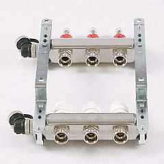 Коллекторная группа UNI-FITT из нерж. стали 450I с термостатическими вентилями и расходомерами 1x3/4 с 3 отводами