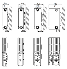 Стальной панельный радиатор отопления с боковым подключением Stelrad Compact 33 05 05