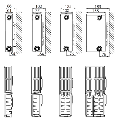 Стальной панельный радиатор отопления с боковым подключением Stelrad Compact 33 05 05