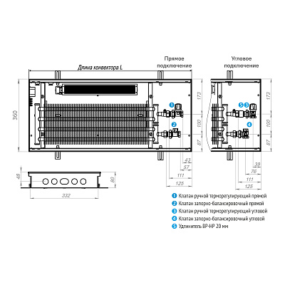 Внутрипольный конвектор с вентилятором KVZ Vent 360-80-1600-2V
