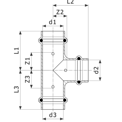Тройник медный Viega Profipress с SC-Contur d=15, 15x15x15 (арт. 291 952)